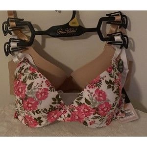 Women's 2-PK 34C T-Shirt Bras By Prima Valentina Pink Floral Solid Beige NWT